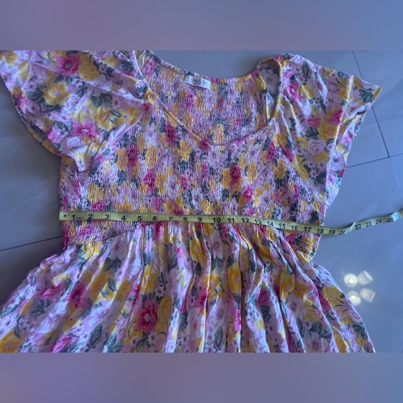 Jolie & Joy Women's Pink Yellow Flowy Ruffle Floral Smocked Mini Dress Size 2X - Picture 6 of 14
